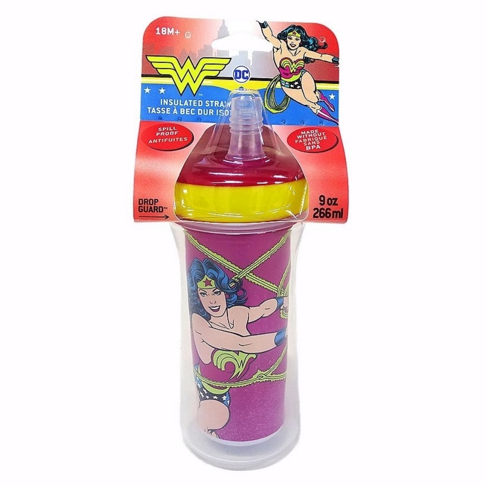 DC Comics Justice League Wonder Woman Insulated Spill Proof Straw Sippy Cup NWT